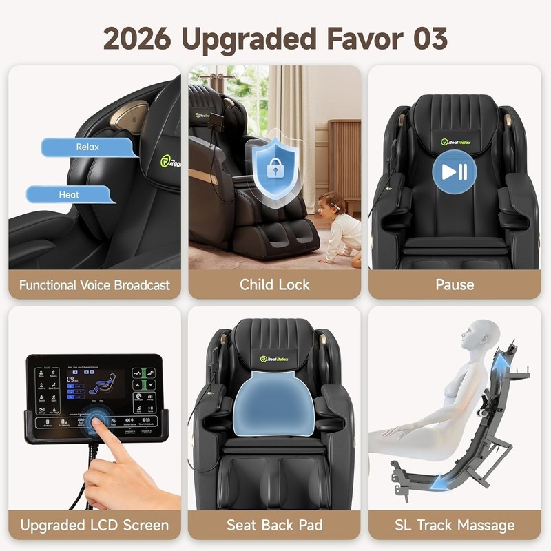 Real Relax Upgraded 2D SL-Track Massage Chair, Recliner FullBody Zero Gravity gallery