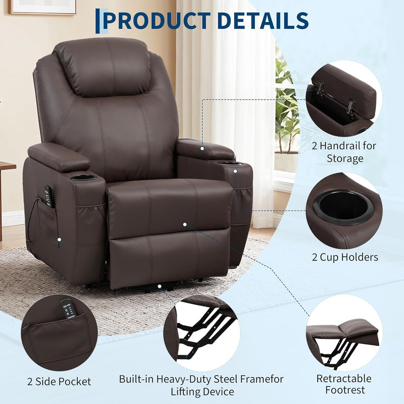 Power Lift Recliner Chair with Massage, Heat, Storage & Cup Holders gallery
