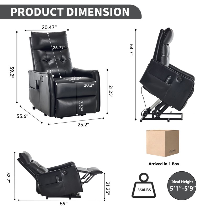Power Lift Recliner Chair with Massage, Heat & USB, Max Recline 155° gallery