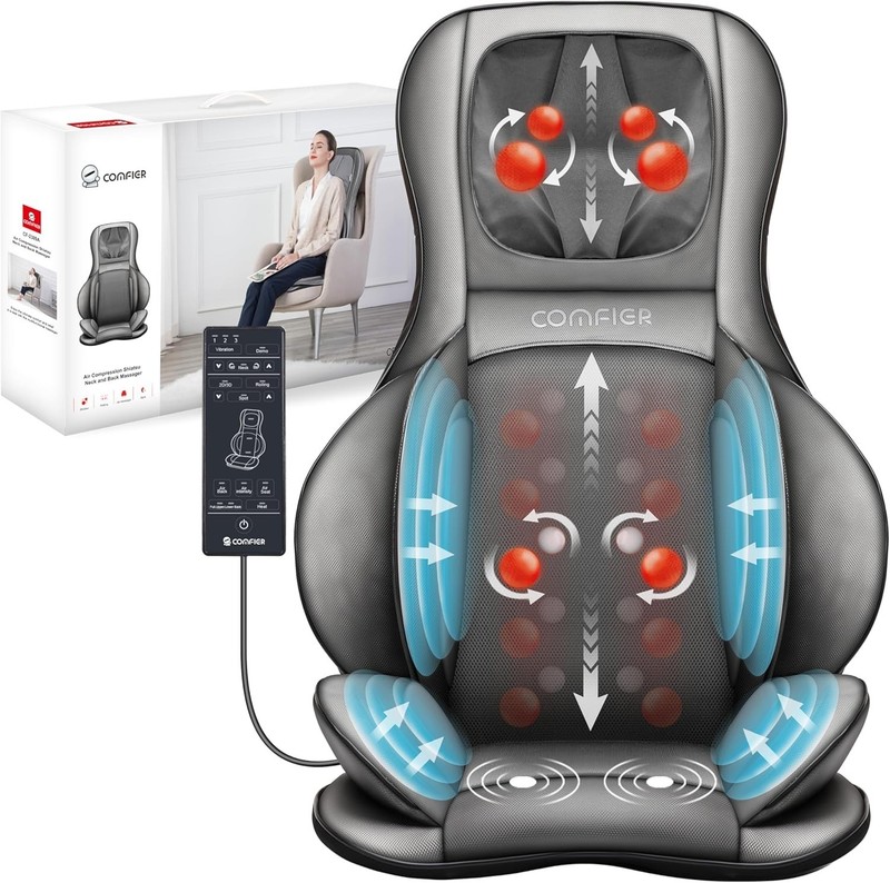 Adjustable Compression Shiatsu Neck Massager Chair Pad - Spa Experience at Home gallery