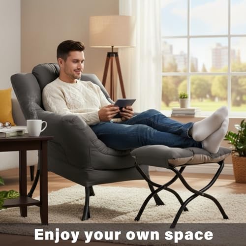 Lazy Chair with Ottoman, Large Dark Accent Chair with a Side Pocket, Grey gallery
