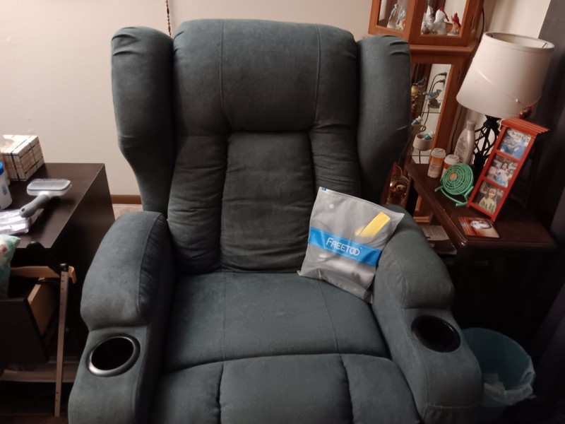 Blue Fabric All Electric Heat Massage Recliner Lift Chair with Cup Holders
