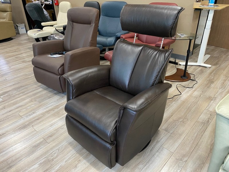 IMG Comfort Duke RM285 Power Swivel Recliner in Sauvage 559 Dark Brown Leather gallery