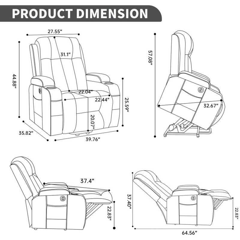 Power Lift Recliner Chair 350LBS - 8-Point Massage & Lumbar Heat,USB,for Elderly gallery