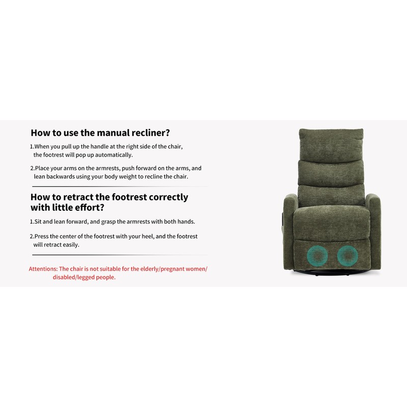 Green Fabric Recliner Chair with Massage, Heat, Rocker & Swivel gallery