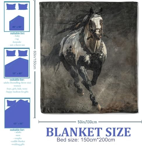 Throw Blanket for Women Girls Boys, Soft Flannel 50"x60" Western Horse Running gallery