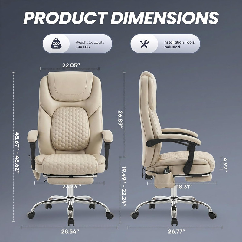 Massage Office Chair with Heat and Footrest - 3-Level 65°C Targeted Heating, 20- gallery