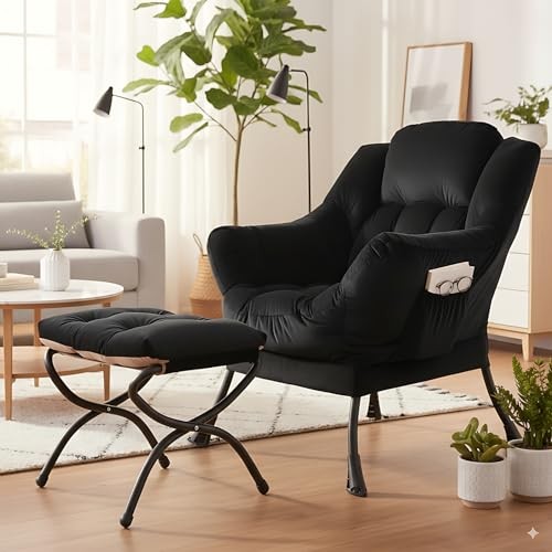 Lazy Chair and Ottoman, Large Accent Lounge Chair with Armrests and a Black gallery