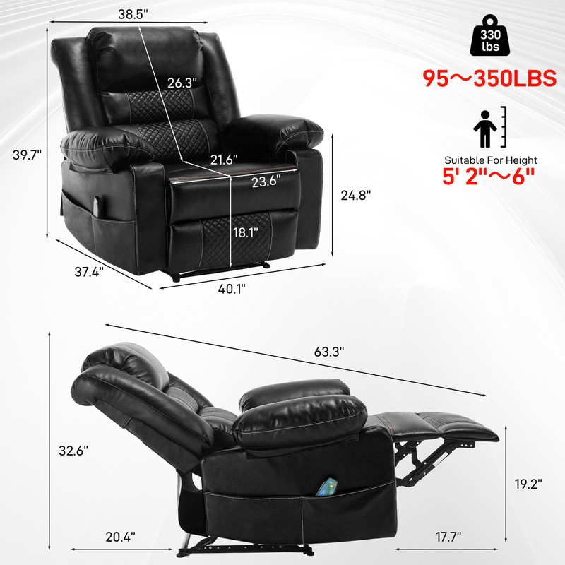 Breathable Leather Massage Recliner Chair Manual Living Room Reclining Sofa gallery