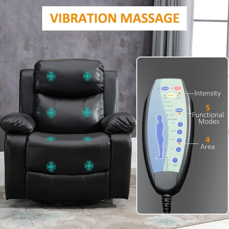 Black Faux Leather Remote Control Massage Recliner Chair with Footrest gallery