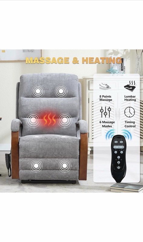 Power Lift Recliner Chair w/ Heat & Vibration Massage, Remote Control, Gray gallery