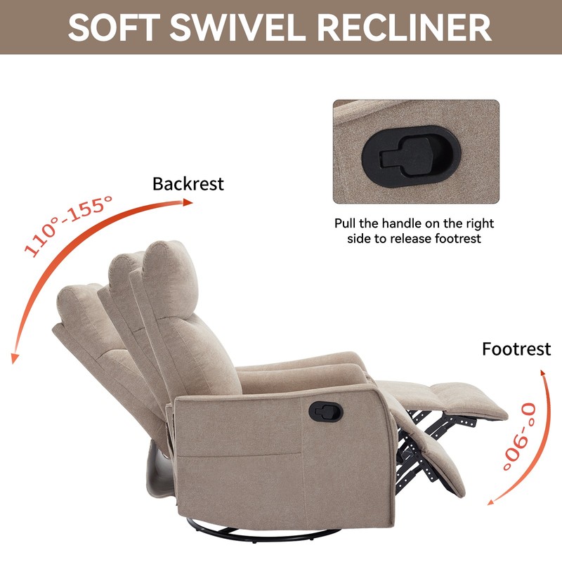Heat Massage Manual Recliner Chair with Rocker & Swivel, Khaki gallery