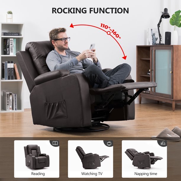 Recliner Chair Leather Sofa with Heated Massage Living Room Chair Black Brown gallery