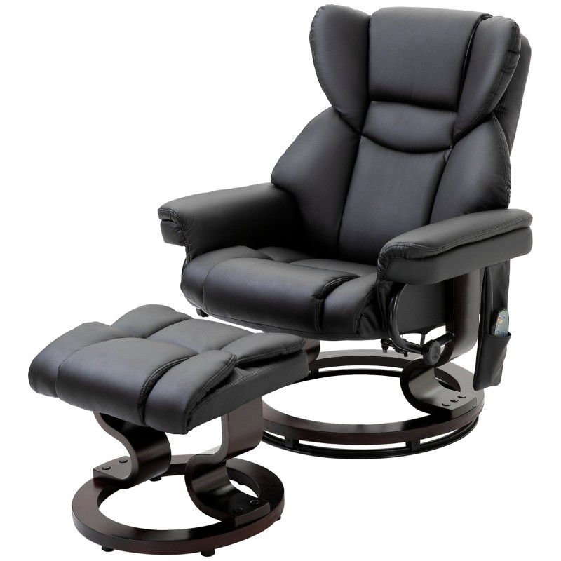 Black Faux Leather Remote Control Massage Recliner Chair with Ottoman