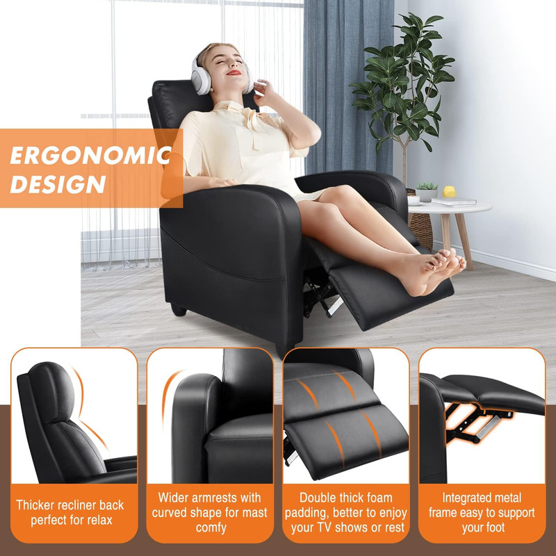 Adjustable Massage Recliner Chair with Lumbar Support for Living Room, Black gallery