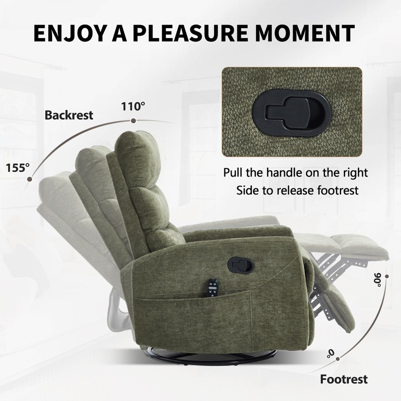 Green Fabric Recliner Chair with Massage, Heat, Rocker & Swivel gallery