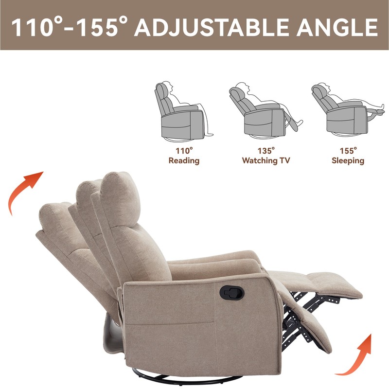 Manual Recliner Chair with Massage, Heat, Rocker & Swivel, Khaki gallery