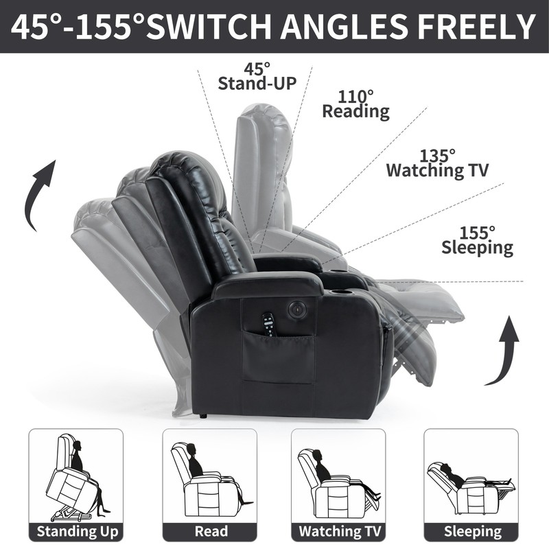 Power Lift Recliner Chair with Massage & Heat for Elderly, 350 Lbs, Black gallery