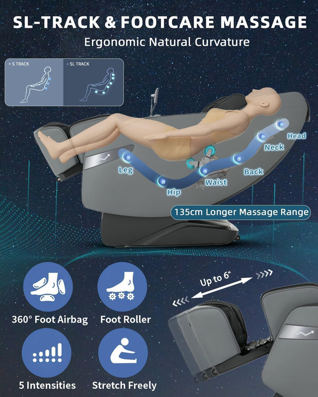 3D Full Body Zero Gravity Massage Chair with Heat & Bluetooth - Black gallery