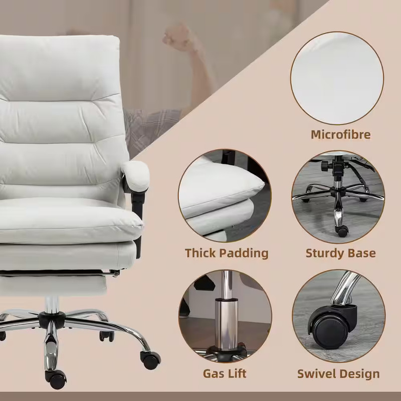 Microfibre Durable Massage Chair 6 Vibration Massage Points Cream White NEW gallery