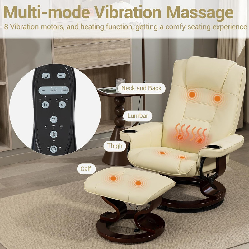 Heated Massage Recliner Chair with Ottoman, PU Leather Lounge Chair with Footres gallery