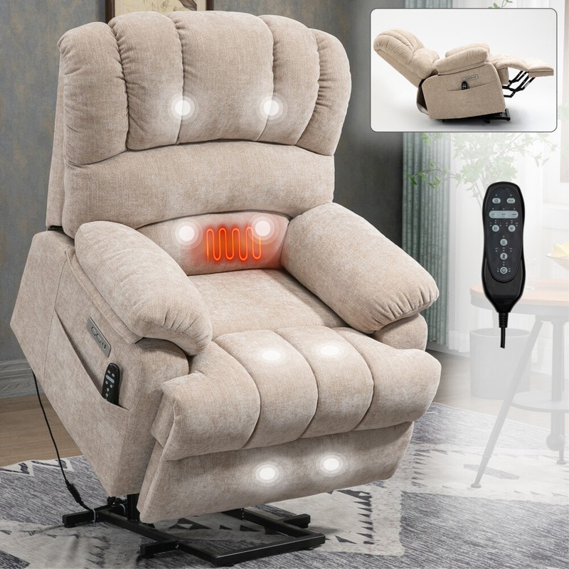 23" Seat Power Lift Recliner Chair w/ 8-Point Vibration Massage Lumbar Heating