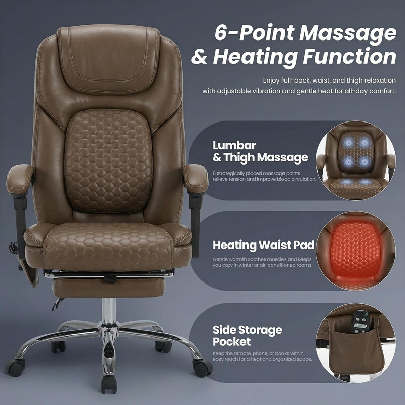 Massage Office Chair Set of 2 with Heat and Footrest - 3-Level 65°C Targeted Hea gallery
