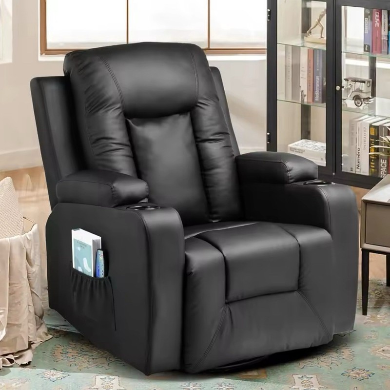 Recliner Chair With Cup Holder Heated Massage Sofa PU Leather