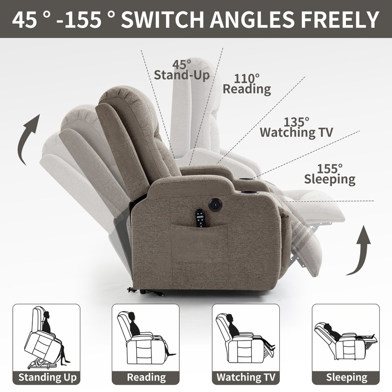 Power Lift Recliner Chair with Massage & Heat, Up to 350 lbs, Brown gallery