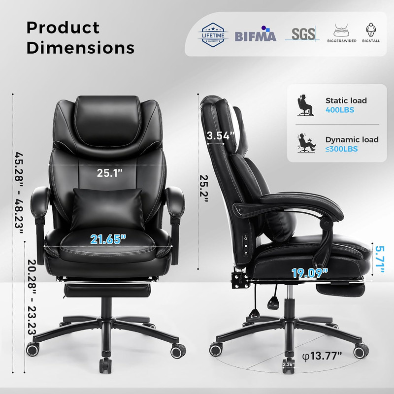 Big and Tall Massage Heat Office Chair for Executive Gaming People | 100-125° Re gallery