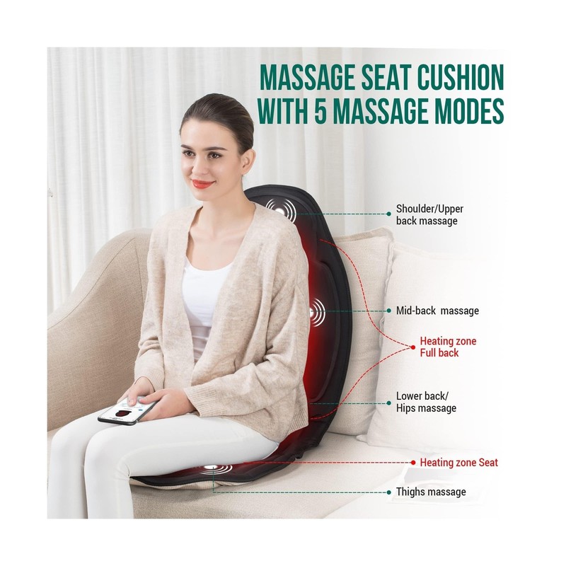 Snailax Vibration Back Massager with Heat, Massage Seat Cushion with 6 Vibrat... gallery