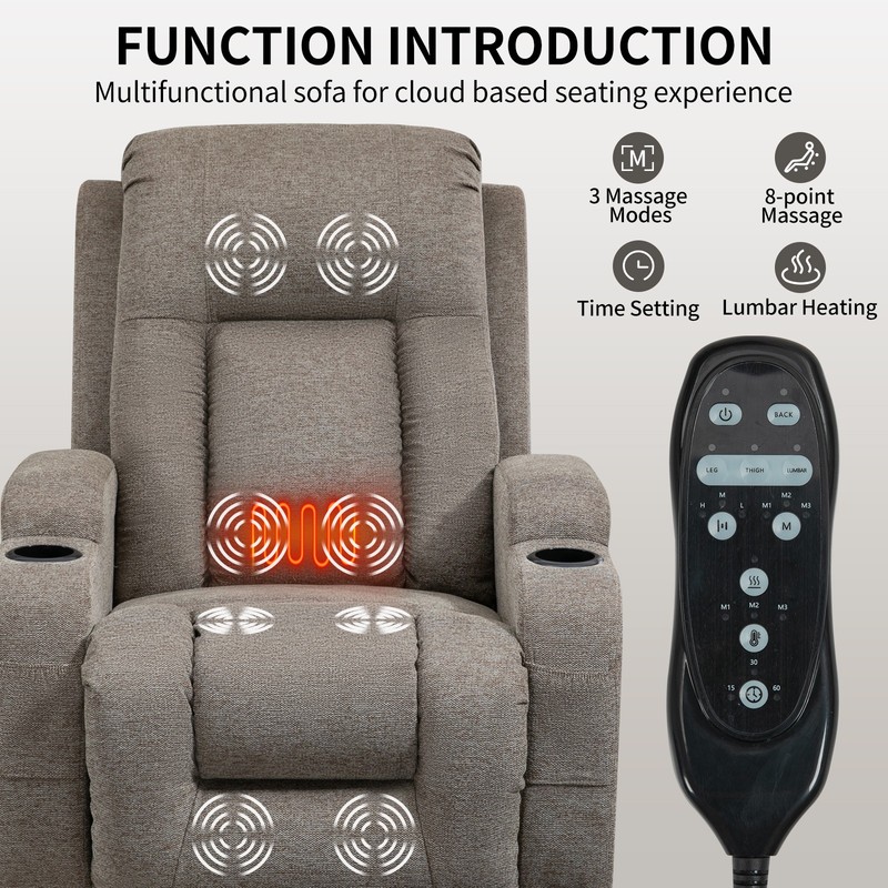 Power Lift Recliner Chair with Massage & Heat, Up to 350 lbs, Brown gallery