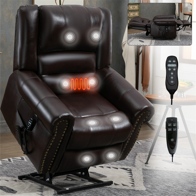 Power Lift Recliner Chair Heat Massage Dual Motor Infinite Position Up To 350lbs