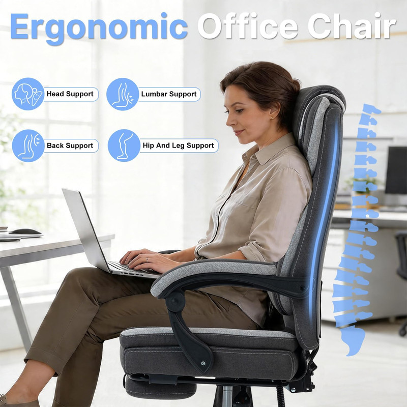 Massage Reclining Office Chair with Heat, 8 Vibration Points & Lumbar Heating, 5 gallery
