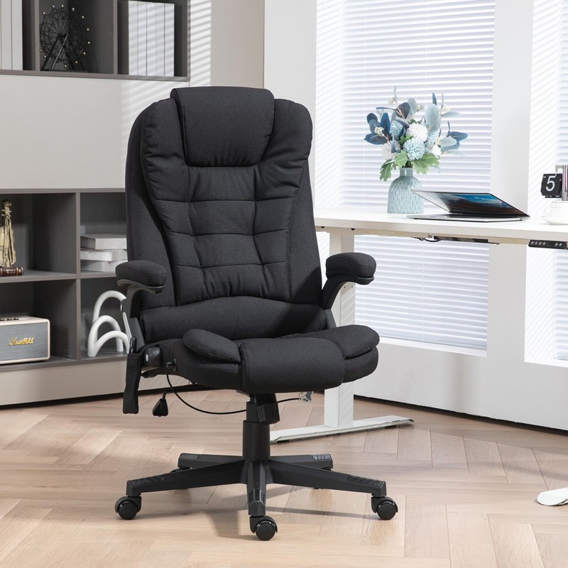 6-Point Vibrating Massage Office Chair with Heat, Reclining Backrest & Padded Ar gallery