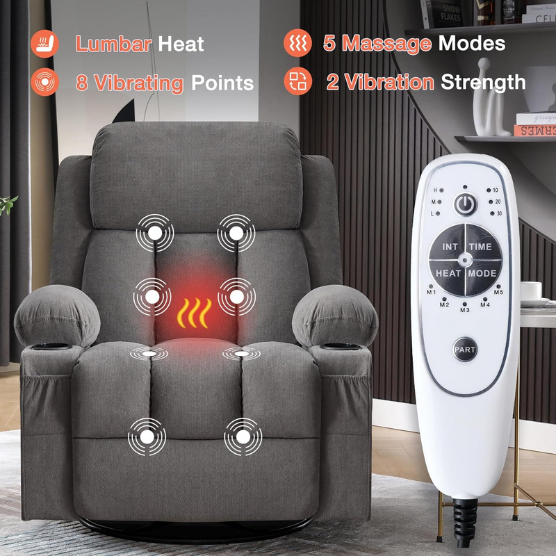 BOSMILLER Swivel Rocker Recliner Chair with Vibration Massage and Lumbar Heating gallery