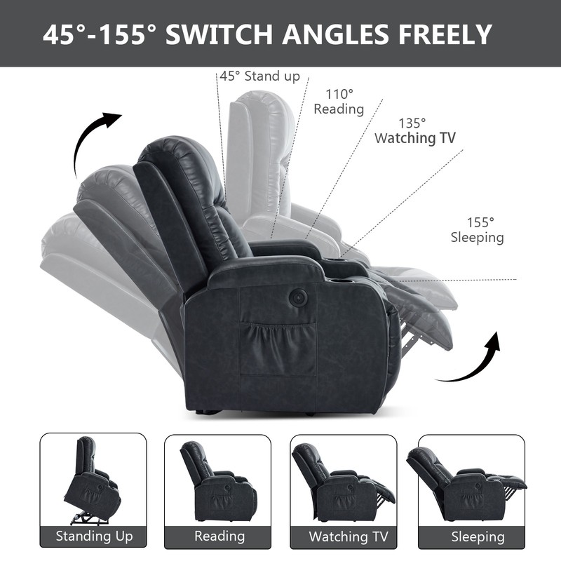 Power Lift Recliner Chair w/ Massage & Heat, 350 LBS Capacity, Gray gallery