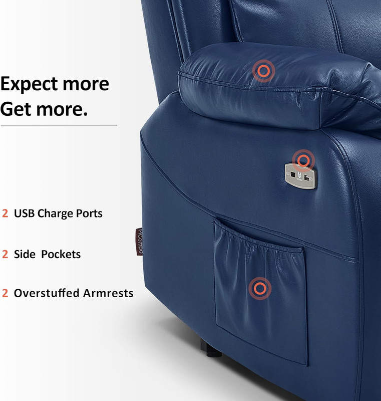 Petite Power Lift Recliner Chair with Massage & Heat - Navy Blue gallery