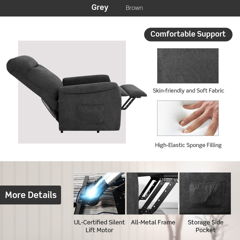 Power Lift Recliner Chair for Elder Electric Stand-Up Fabric Arm Chair Grey gallery