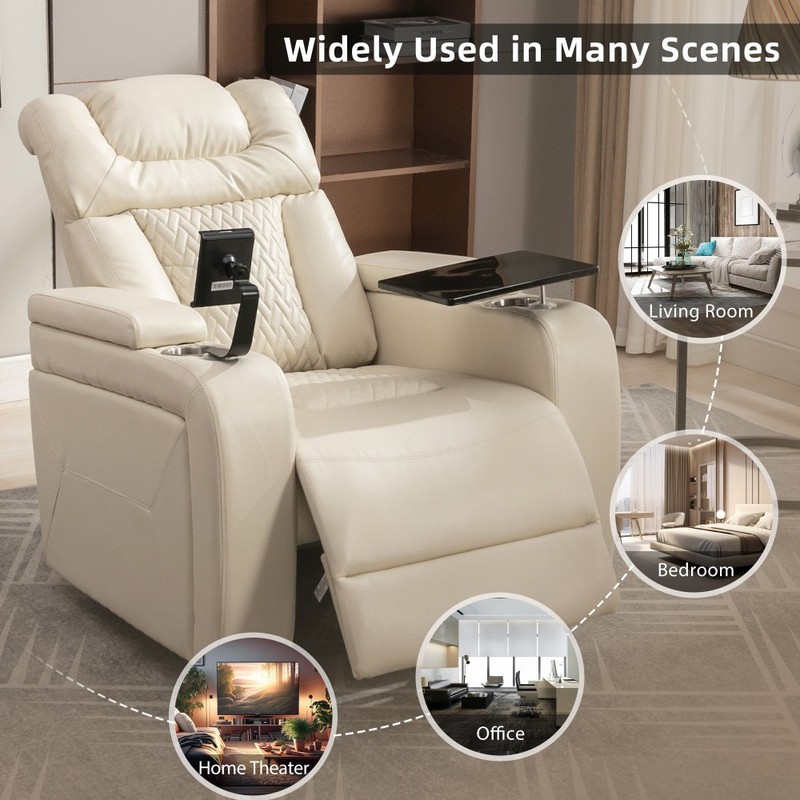 270° Swivel PU Leather Power Recliner w/Tray Table Phone USB Cup Hldrs Storage gallery