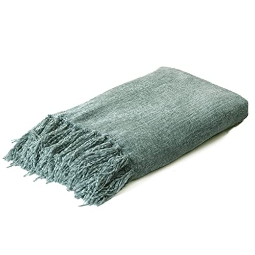 Chenille Throw Blanket for Couch Bed，Soft Cozy Throw Blanket with Sage Green gallery