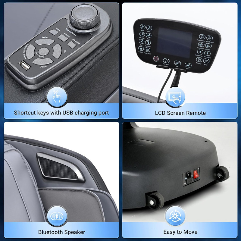 Zero Gravity Shiatsu Massage Chair with Heat & USB - Fully Assembled, Black gallery